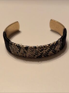 Vintage Exotic Python Snakeskin Cuff Bracelet – Gold-Tone Metal